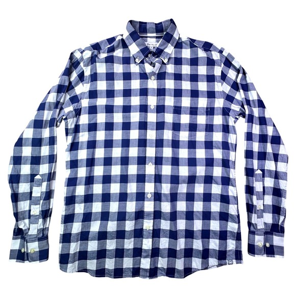 Peter Millar Mens Gingham Button Down Shirt Blue White Size Medium - Picture 3 of 9